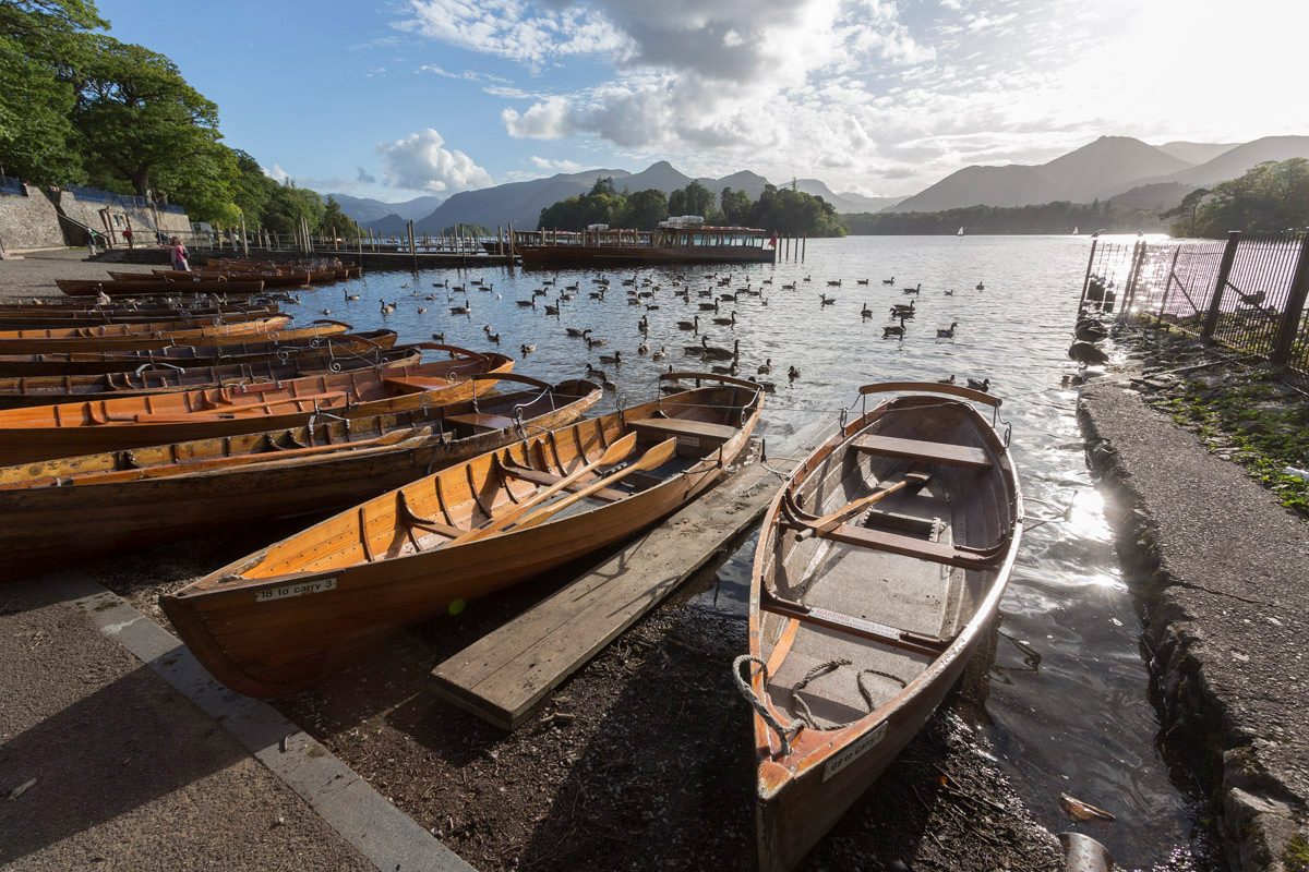 Traditional rowing boats beside Derwentwater